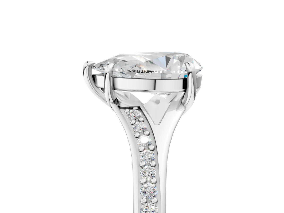 Pear Cut Diamond Hidden Halo Solitaire Ring in White gold with Round Pavé Band and Prong Setting_41