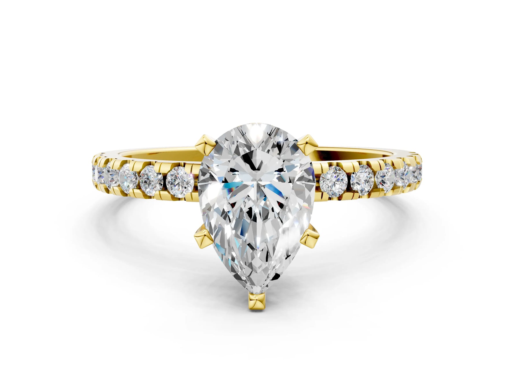 Pear Cut Diamond Hidden Halo Solitaire Ring in Yellow gold with Round Pavé Band and Prong Setting_24