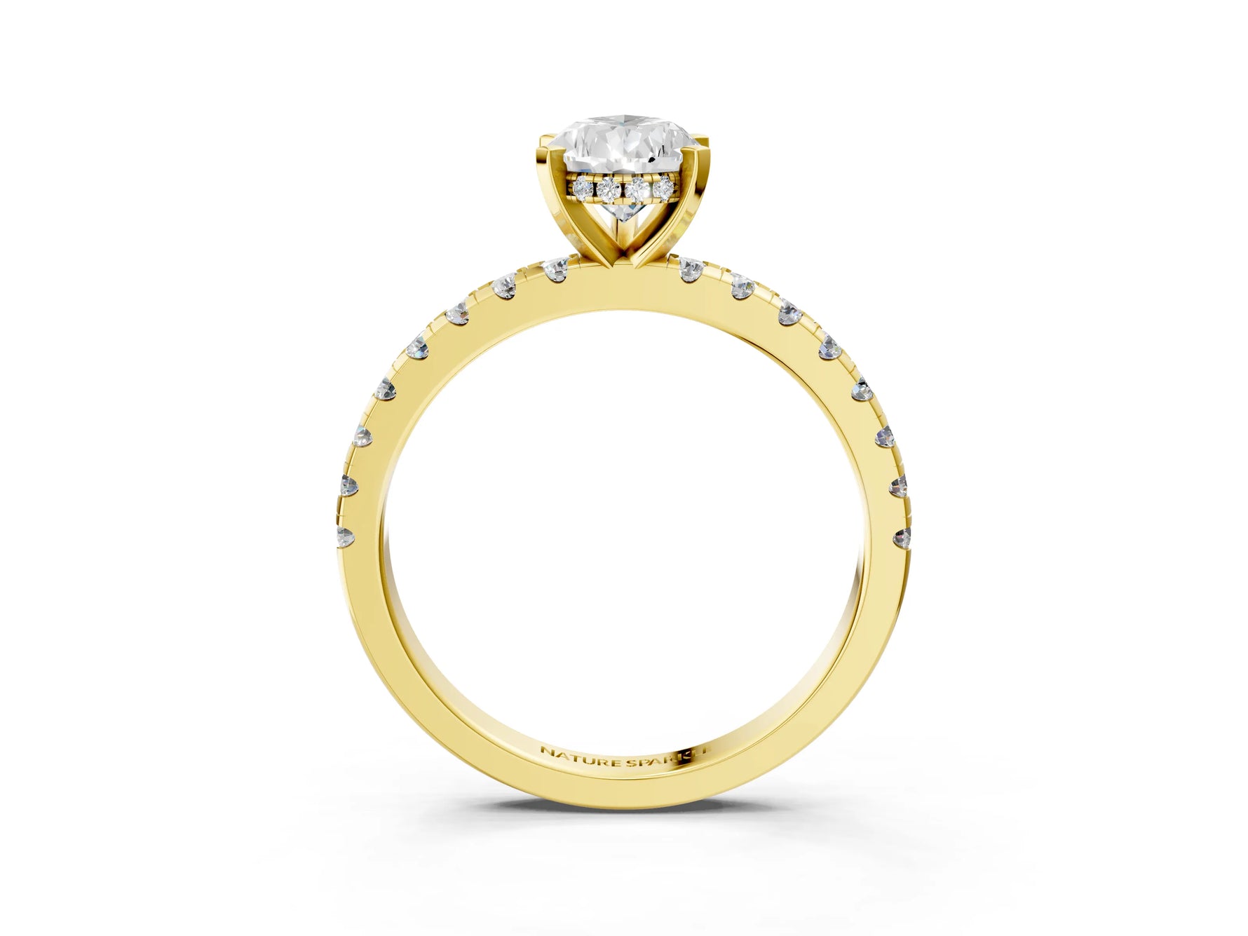 Pear Cut Diamond Hidden Halo Solitaire Ring in Yellow gold with Round Pavé Band and Prong Setting_27