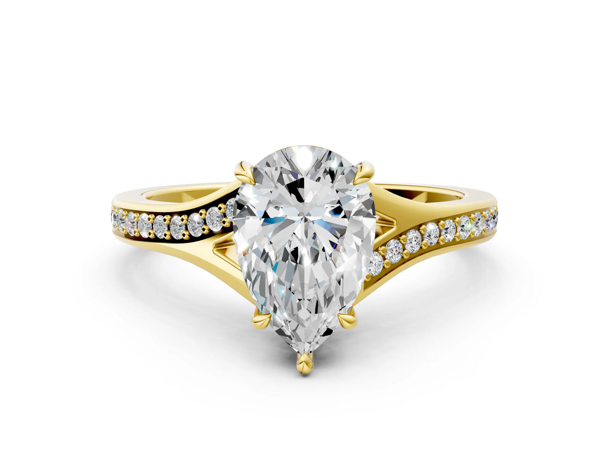 Pear Cut Diamond Hidden Halo Solitaire Ring in Yellow gold with Round Pavé Band and Prong Setting_60