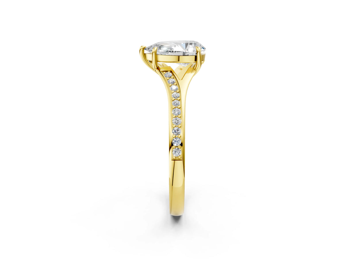 Pear Cut Diamond Hidden Halo Solitaire Ring in Yellow gold with Round Pavé Band and Prong Setting_62