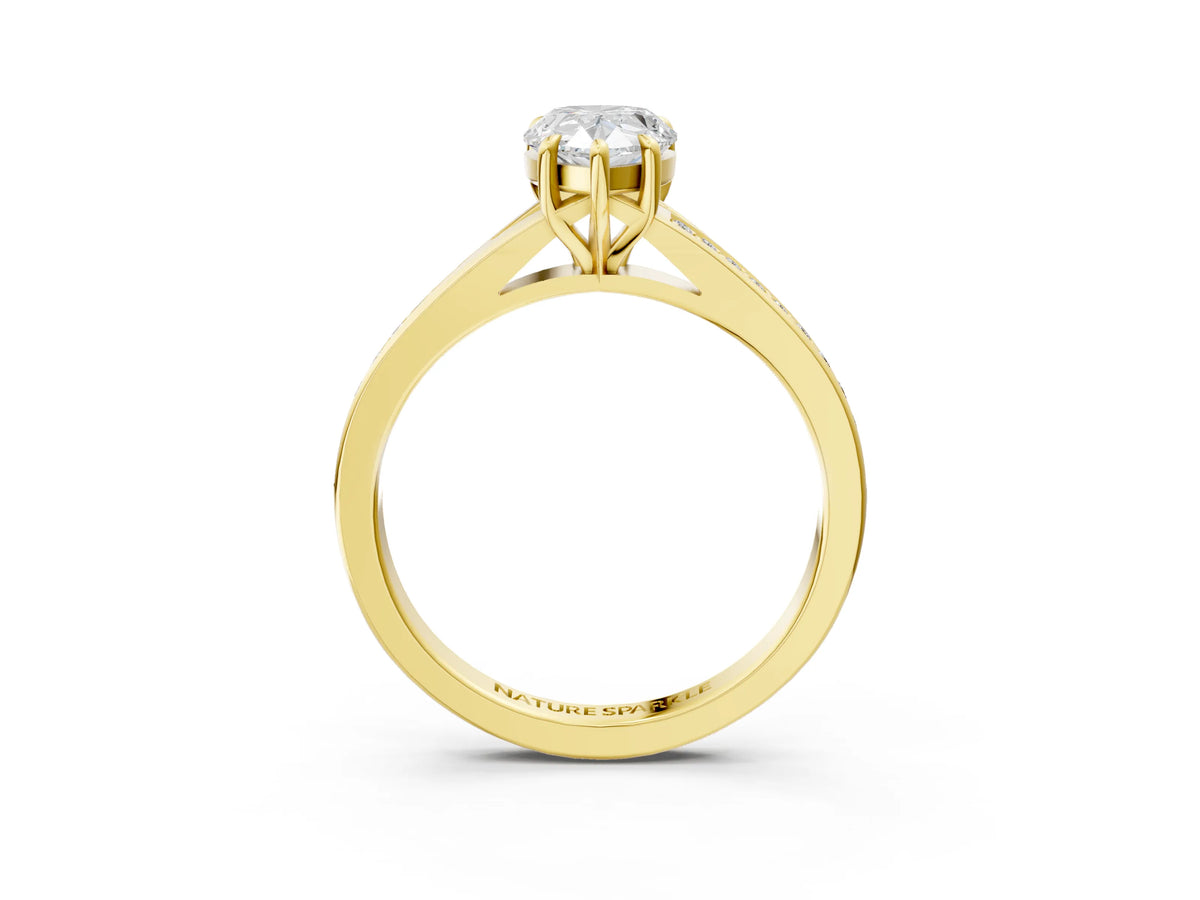 Pear Cut Diamond Hidden Halo Solitaire Ring in Yellow gold with Round Pavé Band and Prong Setting_63