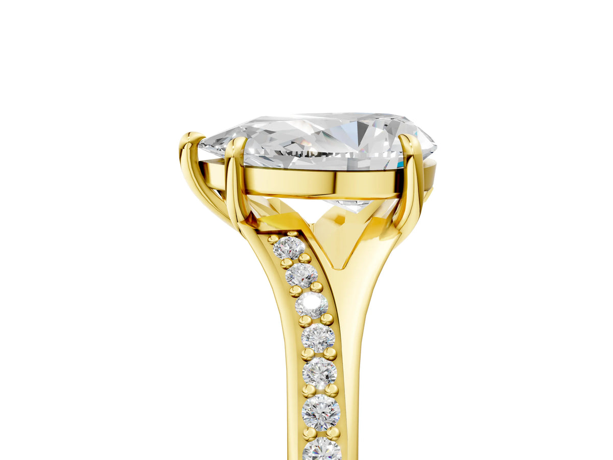 Pear Cut Diamond Hidden Halo Solitaire Ring in Yellow gold with Round Pavé Band and Prong Setting_65