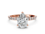 Pear Cut Diamond Pavé Band Solitaire Ring in Rose gold with Round Accents_24