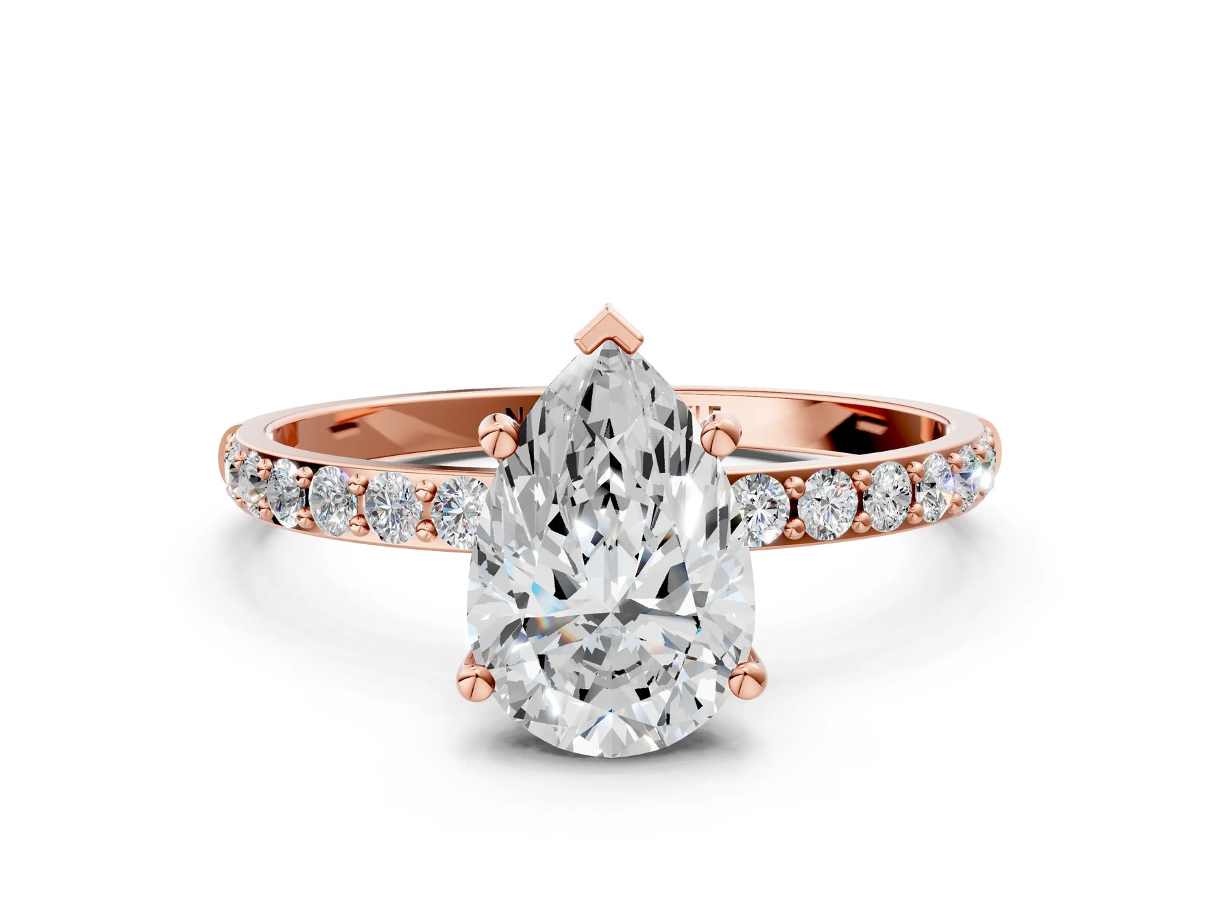 Pear Cut Diamond Pavé Band Solitaire Ring in Rose gold with Round Accents_24
