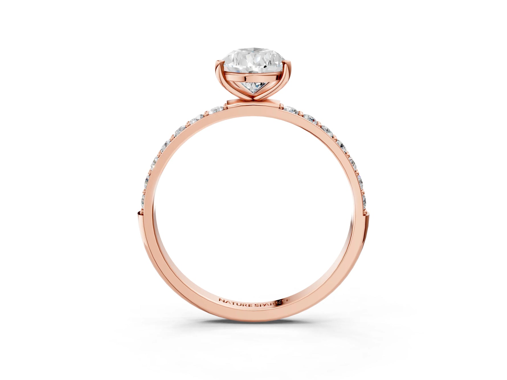Pear Cut Diamond Pavé Band Solitaire Ring in Rose gold with Round Accents_27