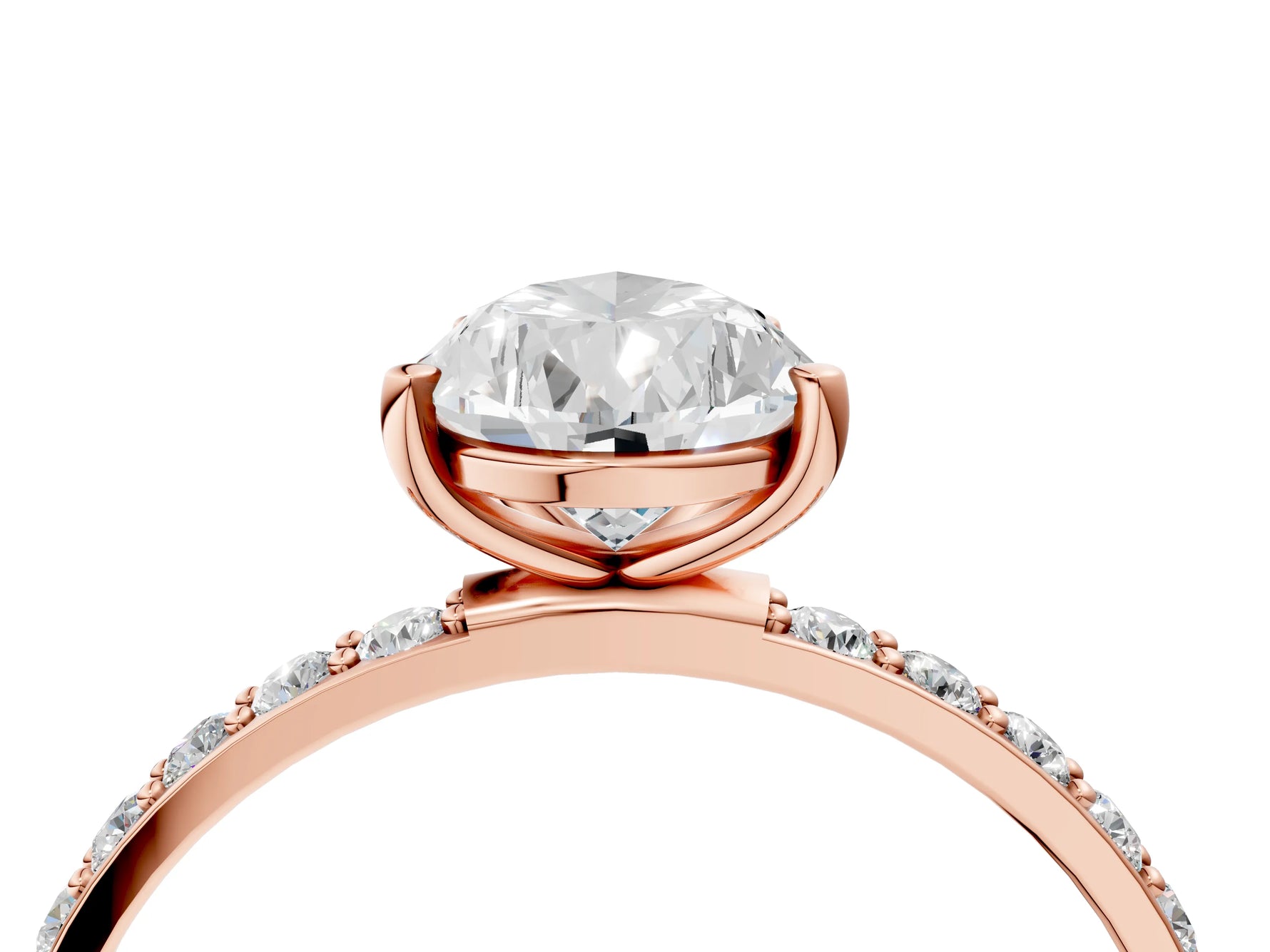 Pear Cut Diamond Pavé Band Solitaire Ring in Rose gold with Round Accents_28