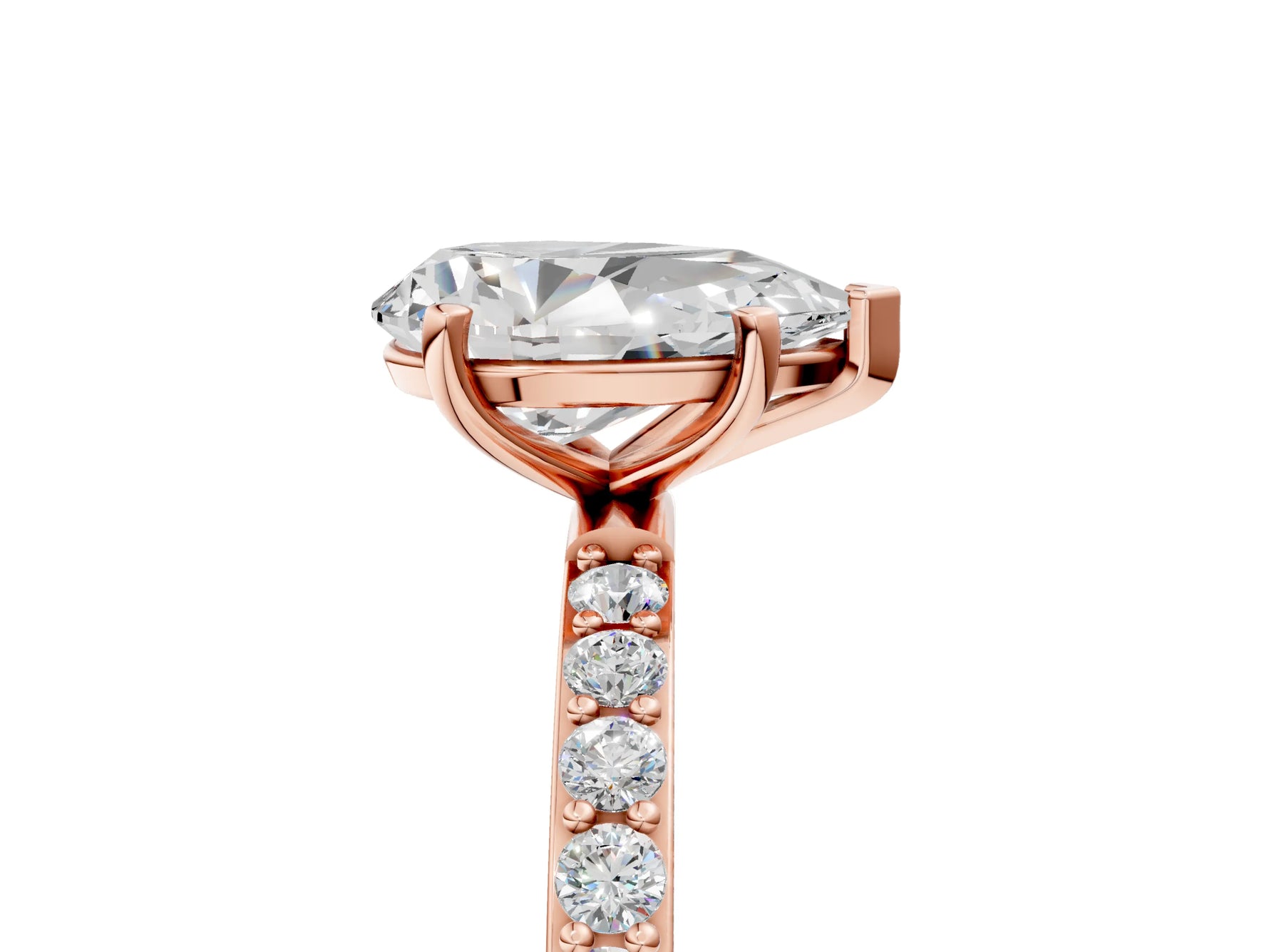 Pear Cut Diamond Pavé Band Solitaire Ring in Rose gold with Round Accents_29