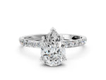 Pear Cut Diamond Pavé Band Solitaire Ring in White gold with Round Accents_24