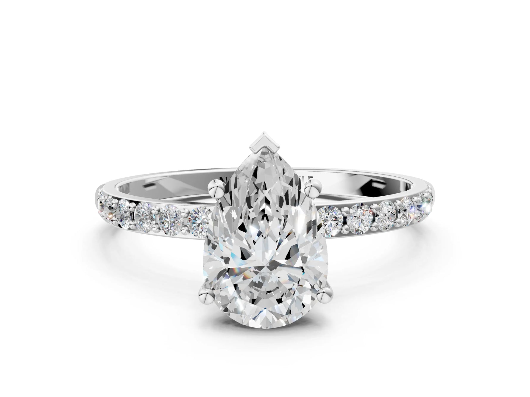 Pear Cut Diamond Pavé Band Solitaire Ring in White gold with Round Accents_24