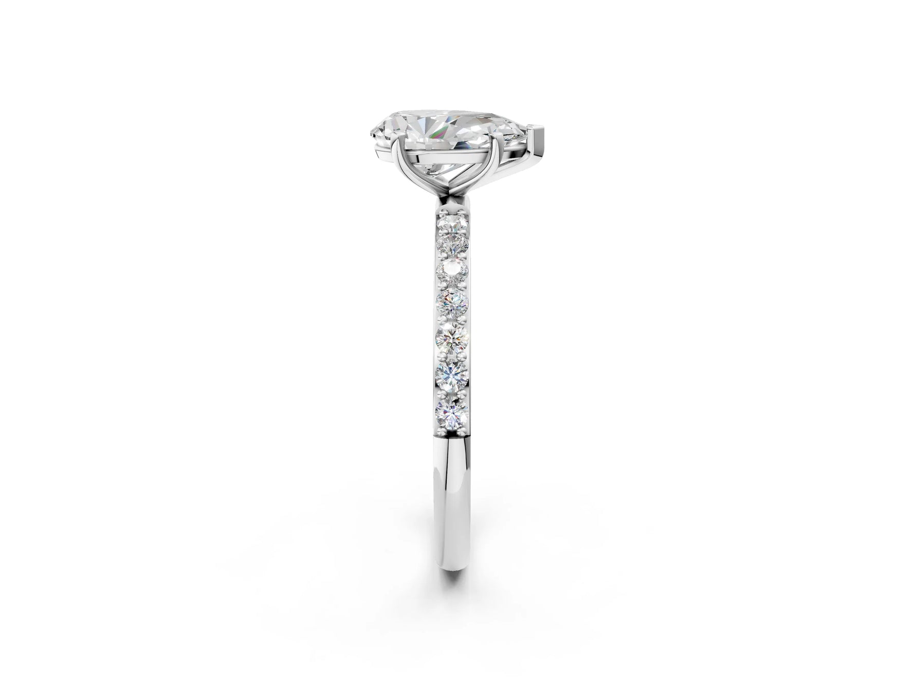 Pear Cut Diamond Pavé Band Solitaire Ring in White gold with Round Accents_26