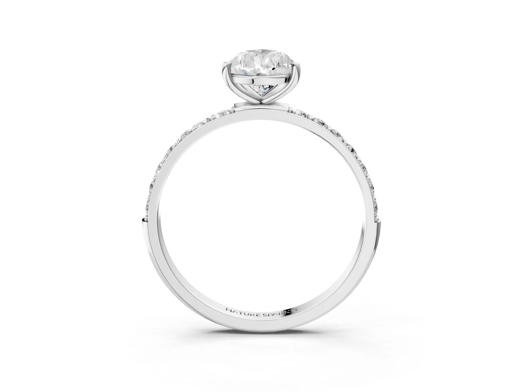 Pear Cut Diamond Pavé Band Solitaire Ring in White gold with Round Accents_27