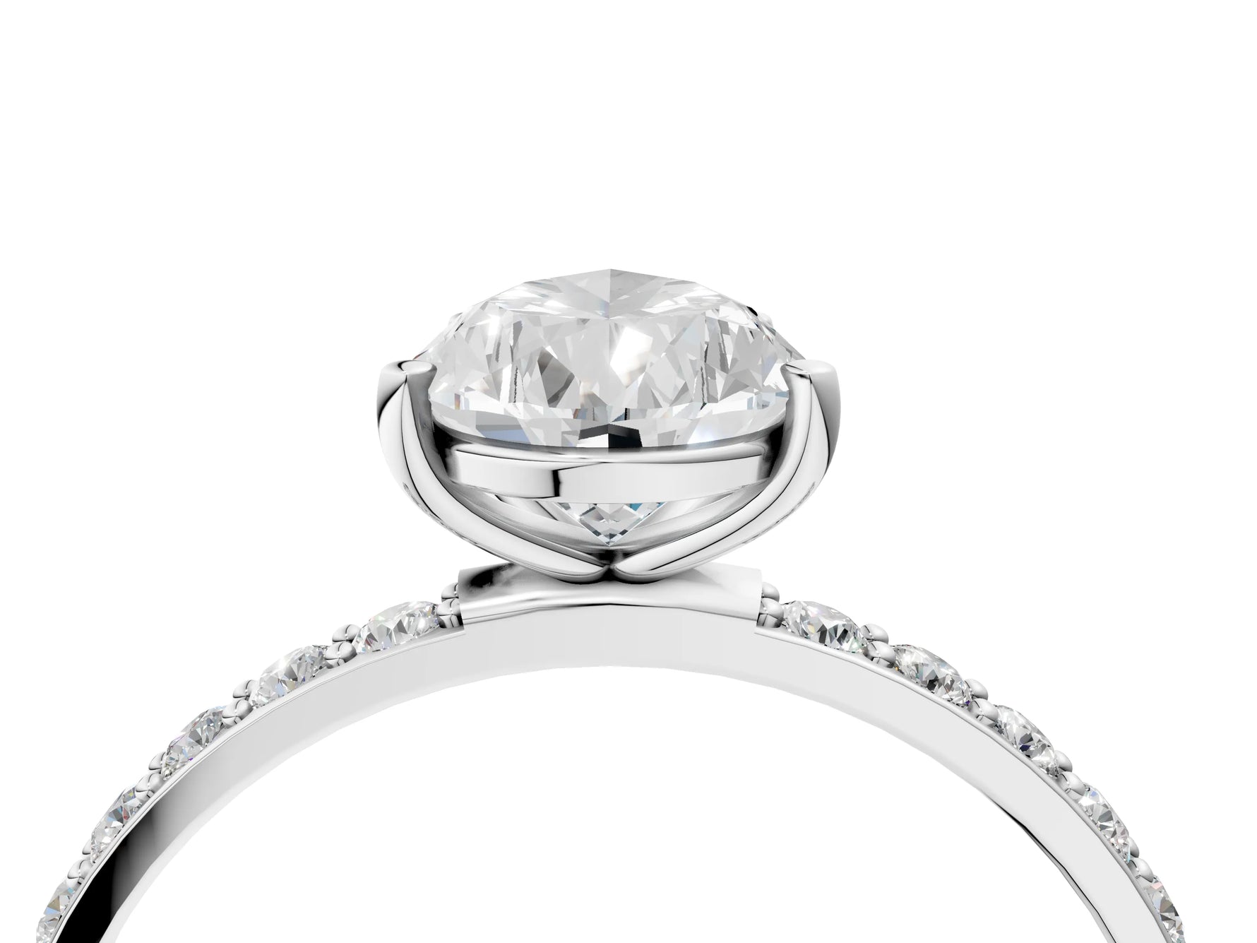 Pear Cut Diamond Pavé Band Solitaire Ring in White gold with Round Accents_28