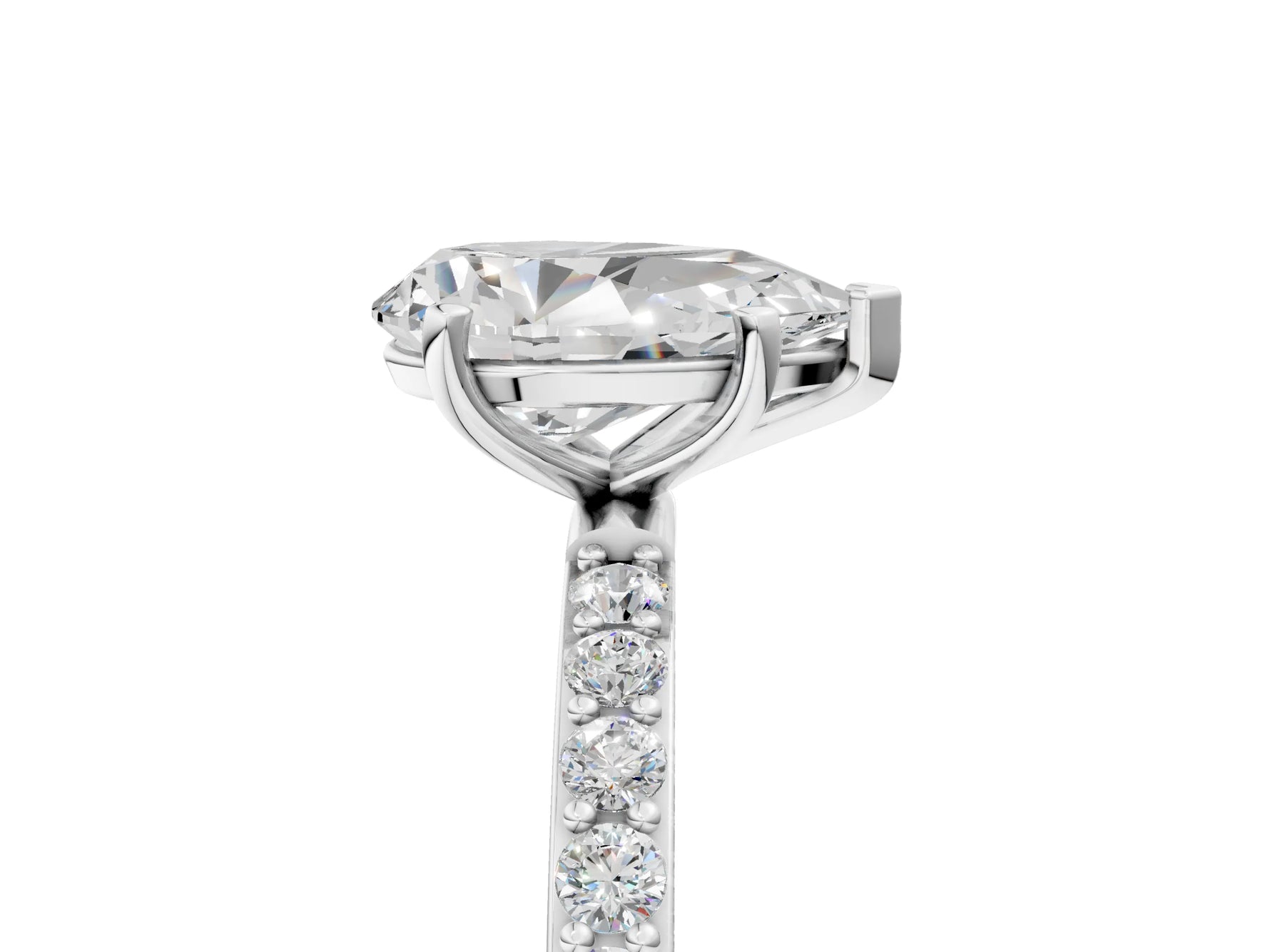 Pear Cut Diamond Pavé Band Solitaire Ring in White gold with Round Accents_29