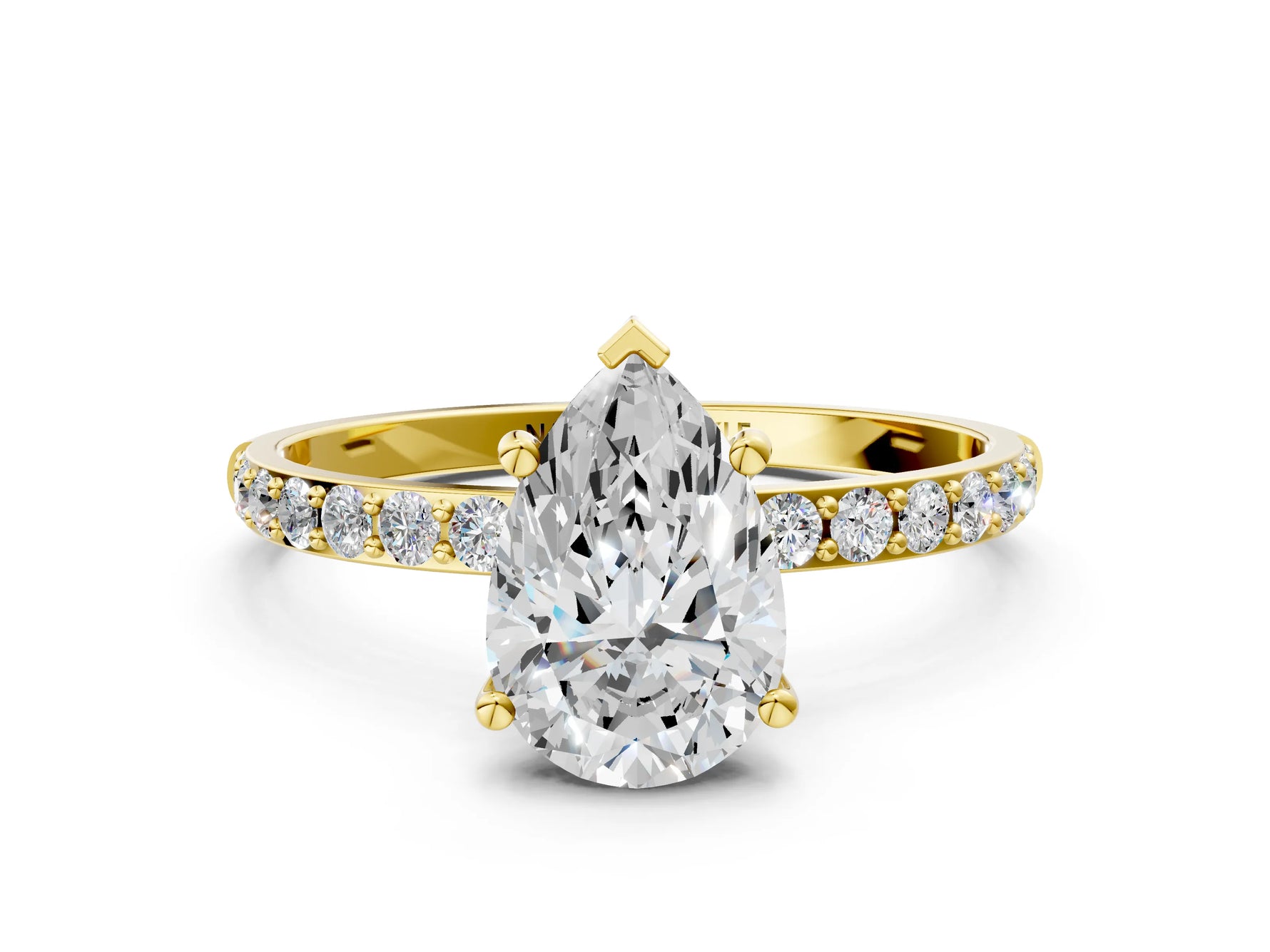Pear Cut Diamond Pavé Band Solitaire Ring in Yellow gold with Round Accents_24