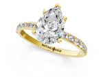 Pear Cut Diamond Pavé Band Solitaire Ring in Yellow gold with Round Accents_25