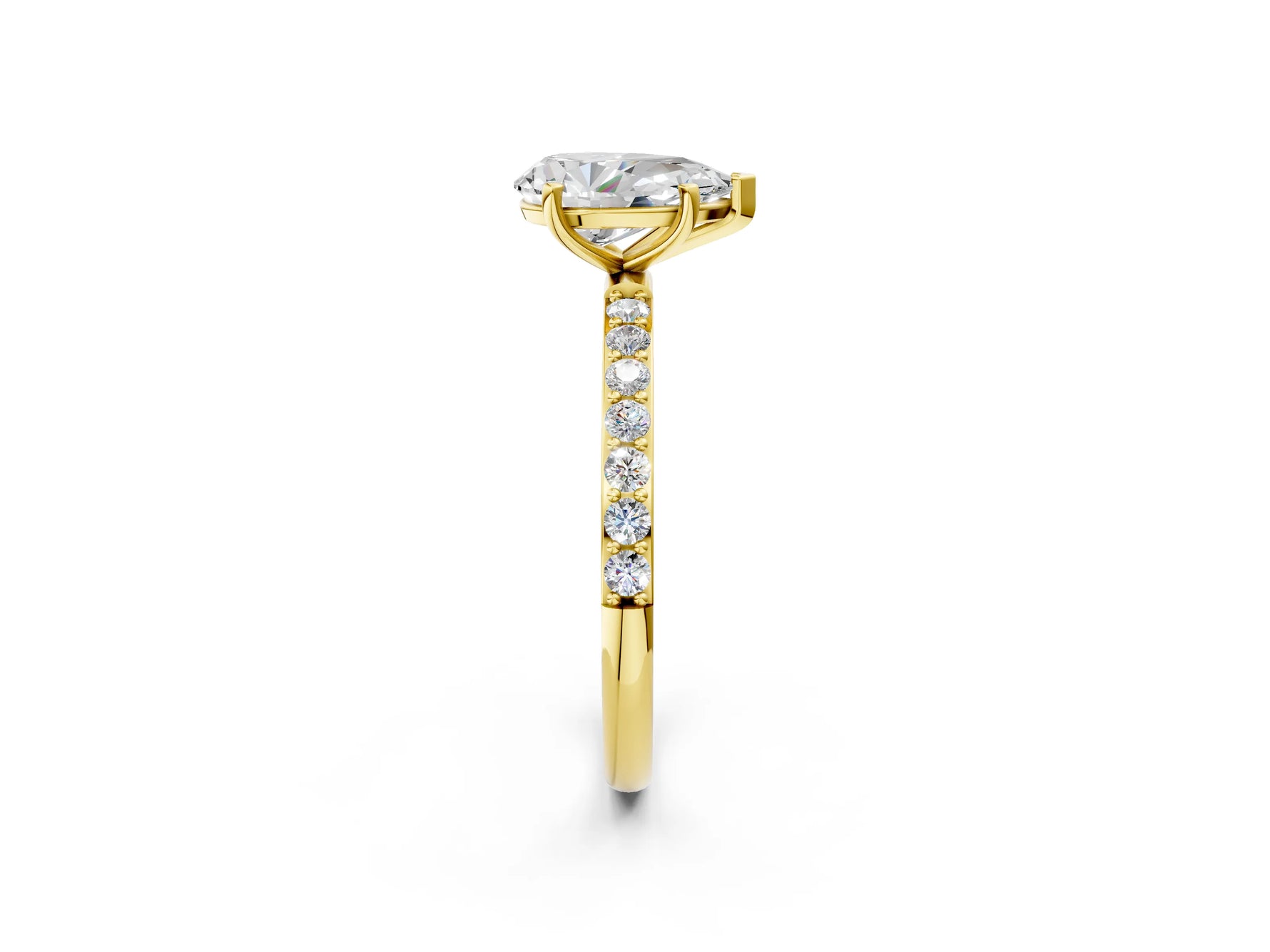 Pear Cut Diamond Pavé Band Solitaire Ring in Yellow gold with Round Accents_26