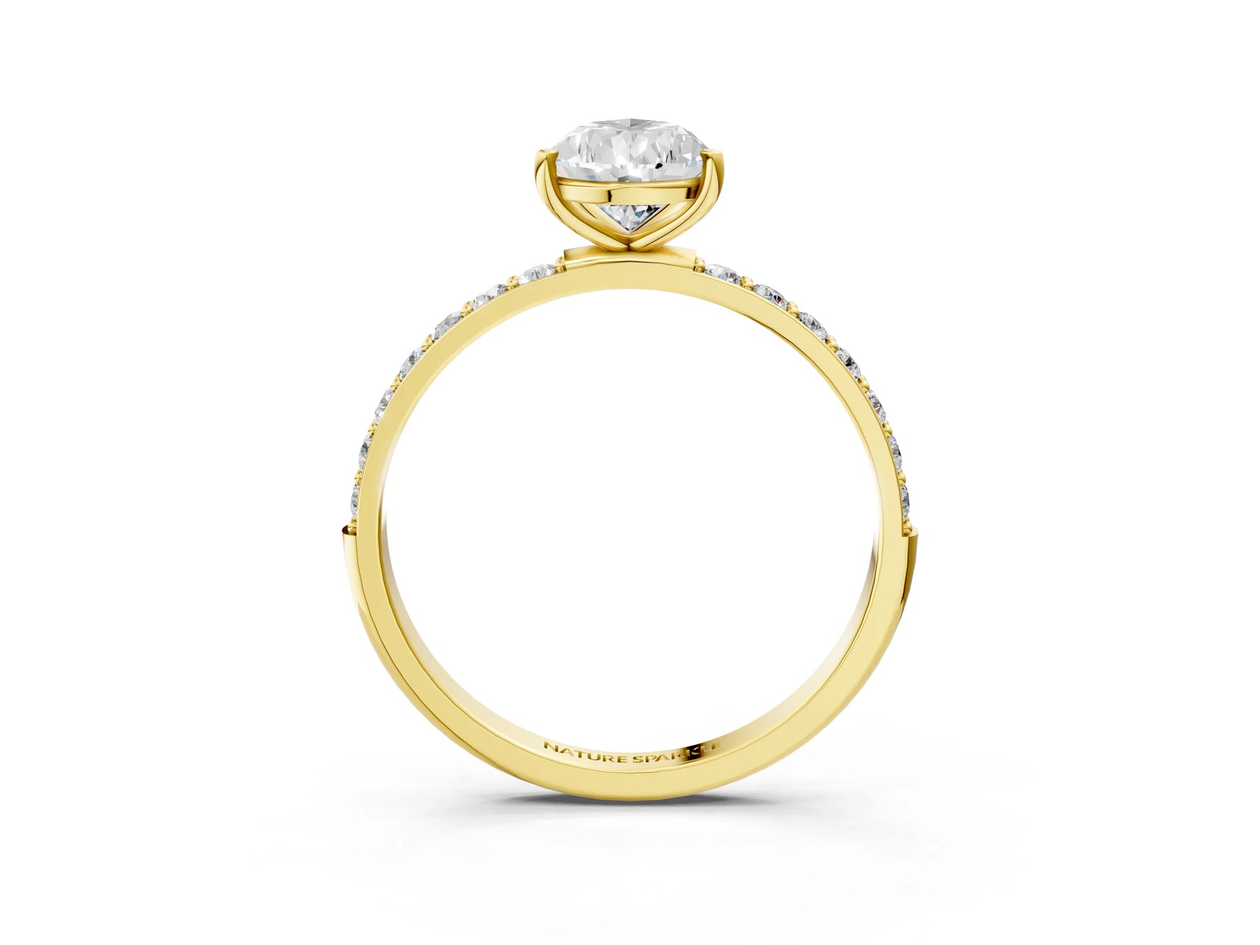 Pear Cut Diamond Pavé Band Solitaire Ring in Yellow gold with Round Accents_27