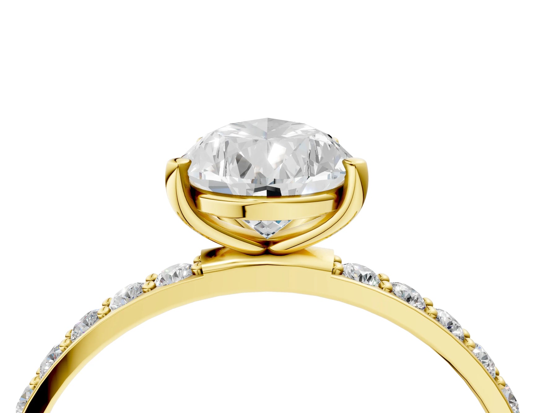 Pear Cut Diamond Pavé Band Solitaire Ring in Yellow gold with Round Accents_28