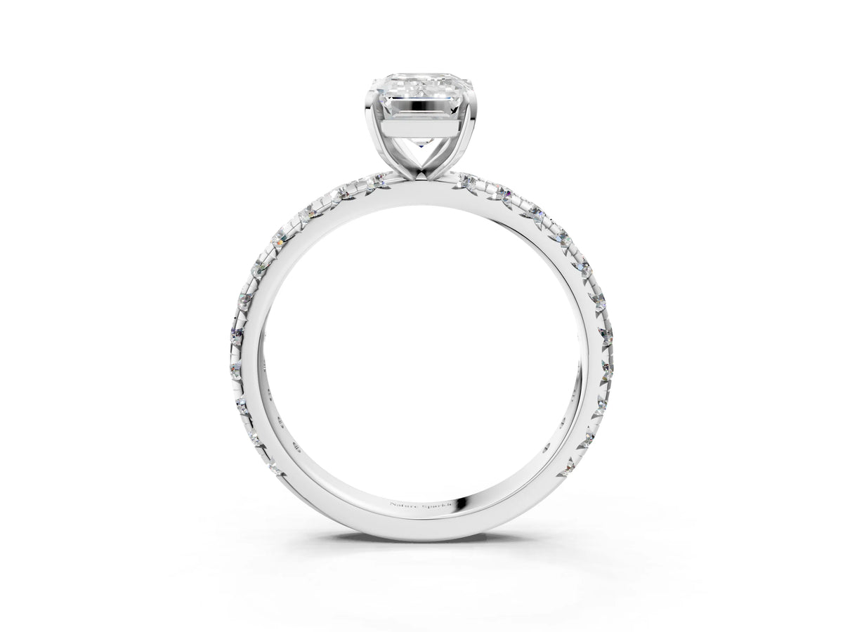 Pear Cut Diamond Pavé Solitaire Ring in Silver with Round Pavé Band and Prong Setting_3