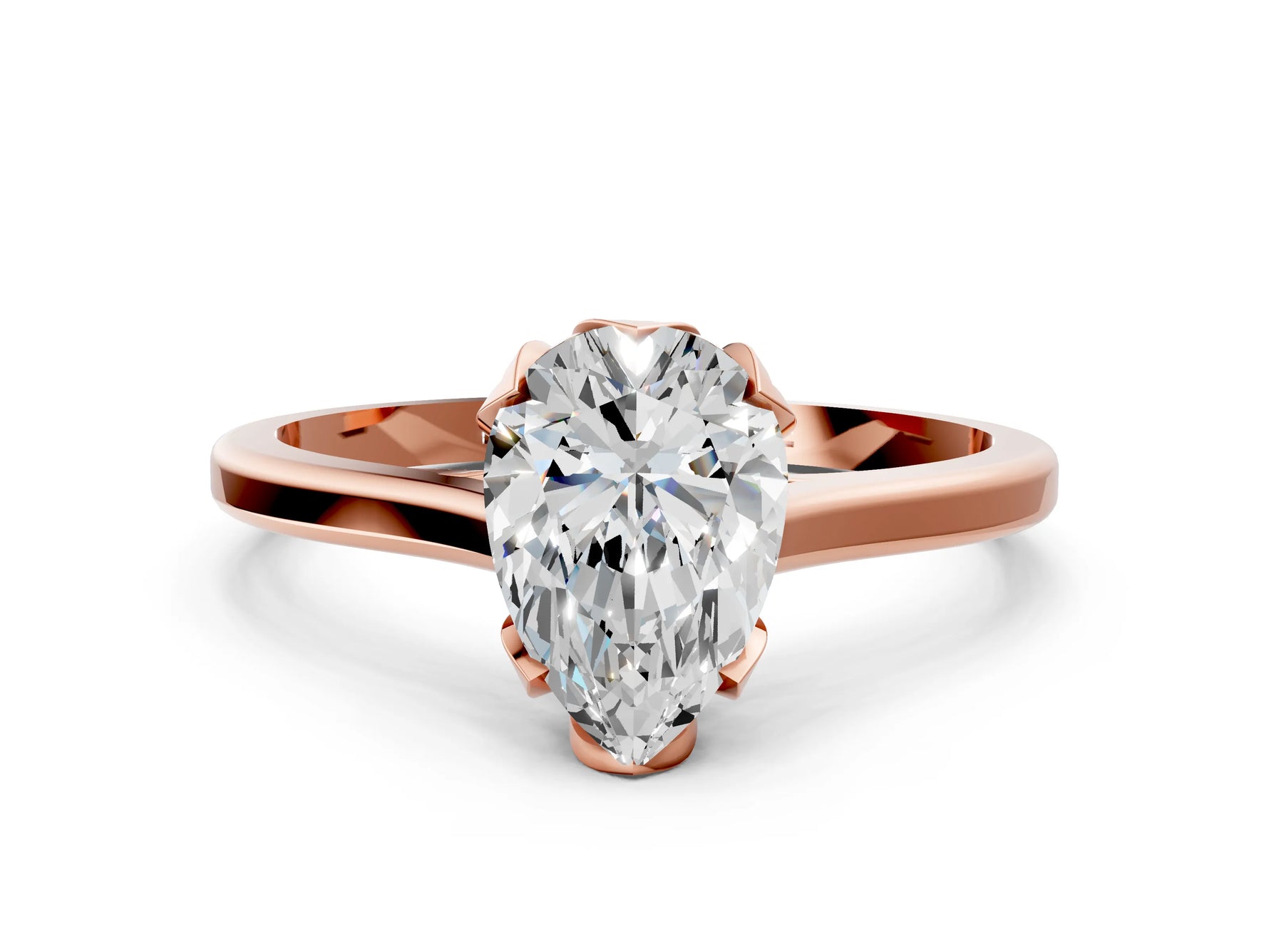 Pear Cut Diamond Solitaire Ring in Rose gold with Flower Prong Setting_18