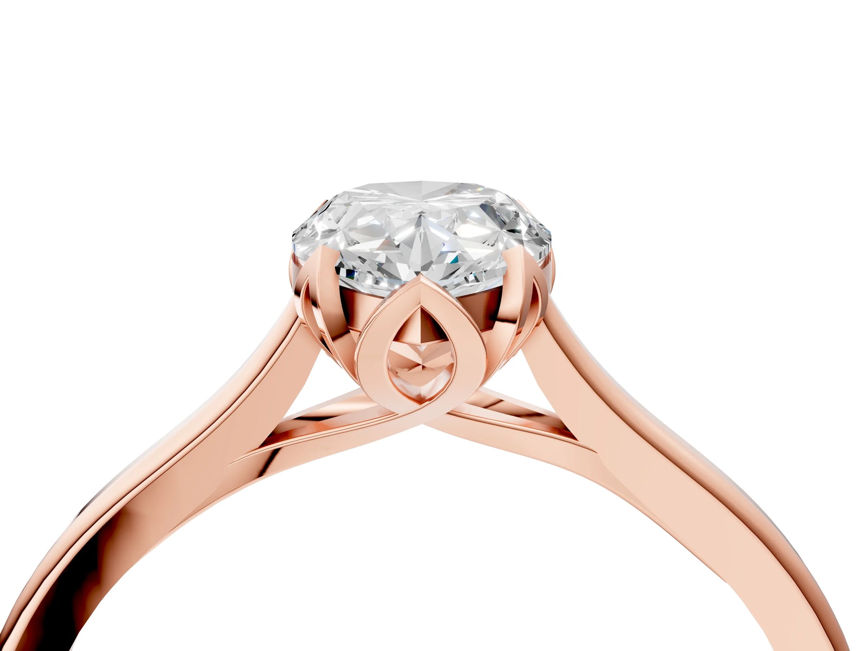 Pear Cut Diamond Solitaire Ring in Rose gold with Flower Prong Setting_22