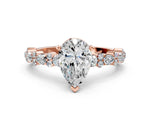 Pear Cut Diamond Solitaire Ring in Rose gold with Pear and Round Cluster Band_12