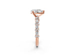 Pear Cut Diamond Solitaire Ring in Rose gold with Pear and Round Cluster Band_14