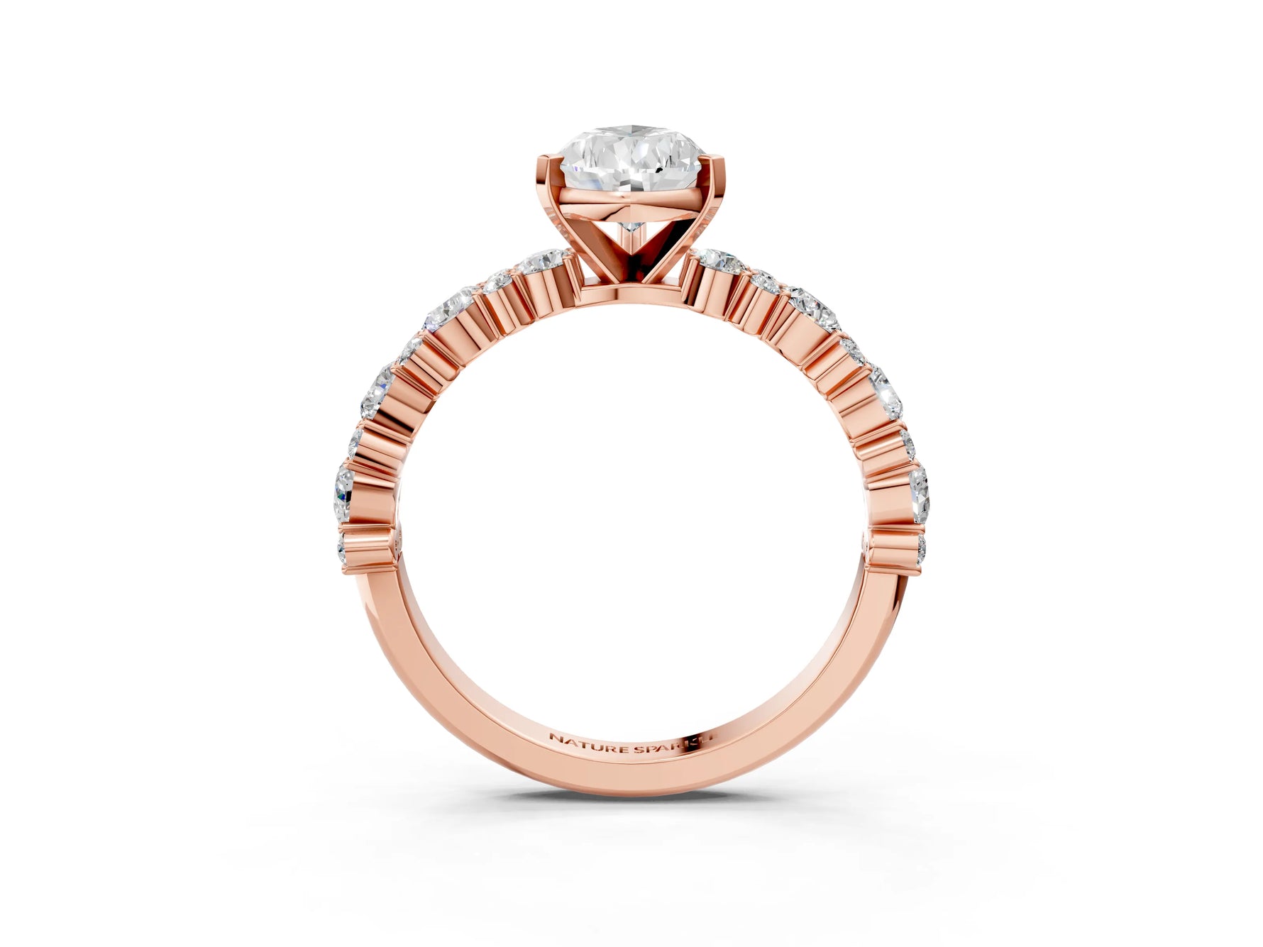 Pear Cut Diamond Solitaire Ring in Rose gold with Pear and Round Cluster Band_15