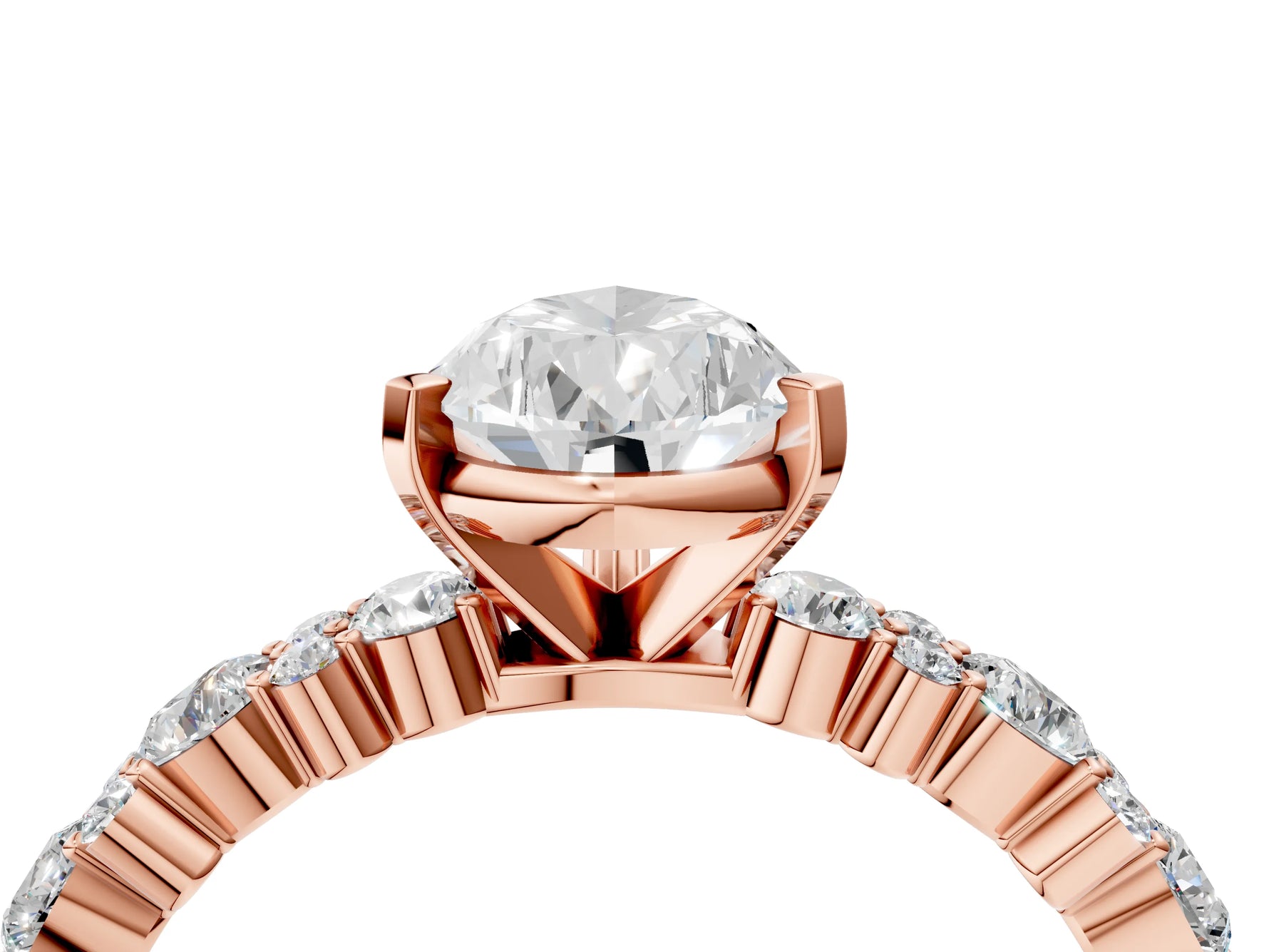 Pear Cut Diamond Solitaire Ring in Rose gold with Pear and Round Cluster Band_16
