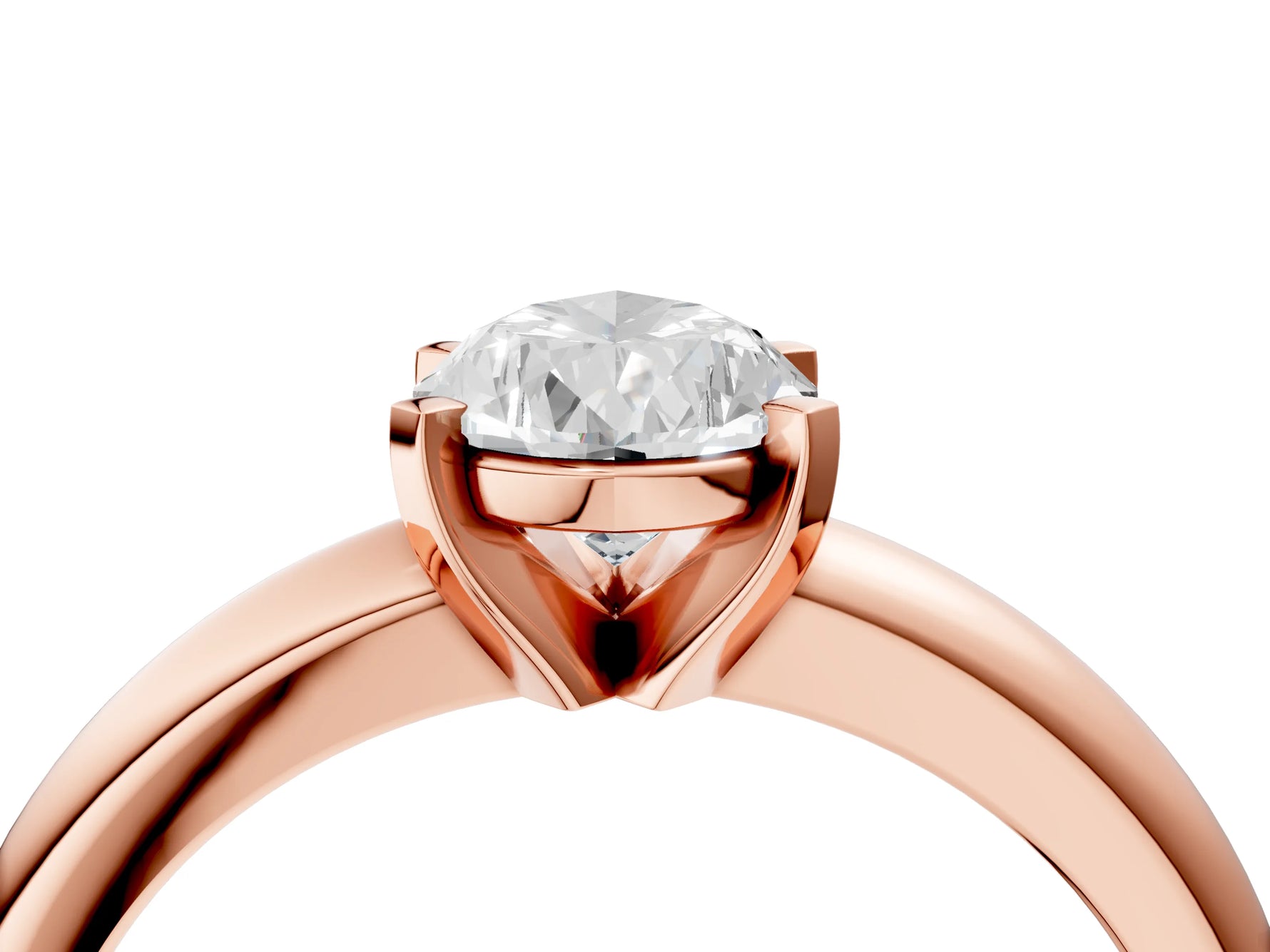 Pear Cut Diamond Solitaire Ring in Rose gold with Prong Setting and Rounded Band_22