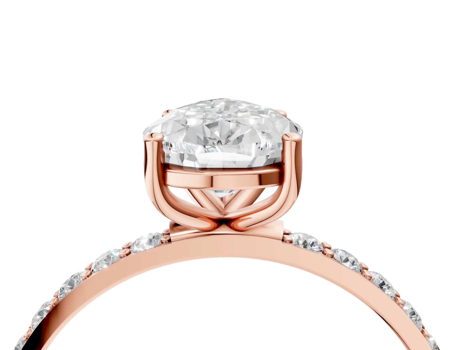Pear Cut Diamond Solitaire Ring in Rose gold with Round Pavé Band_10