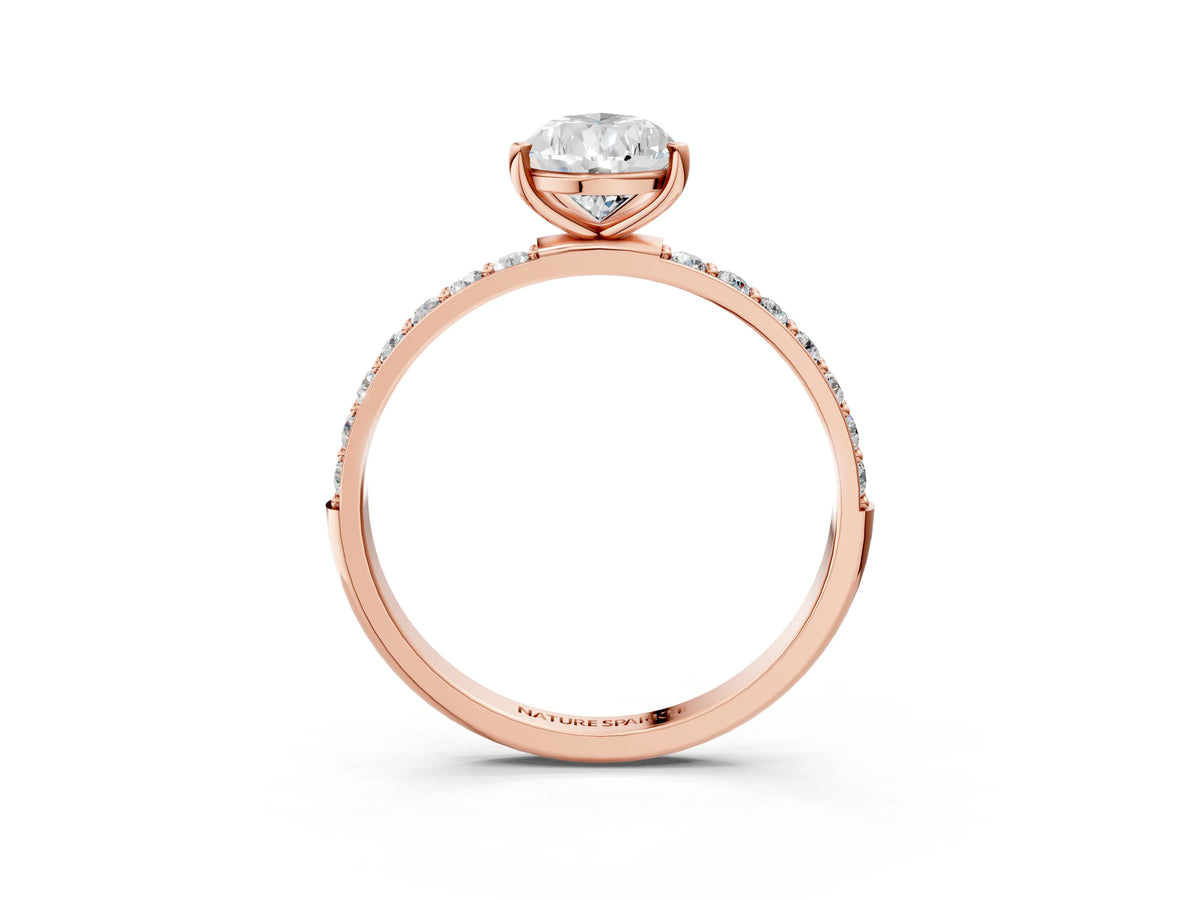 Pear Cut Diamond Solitaire Ring in Rose gold with Round Pavé Band_33