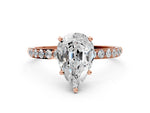 Pear Cut Diamond Solitaire Ring in Rose gold with Round Pavé Band_6