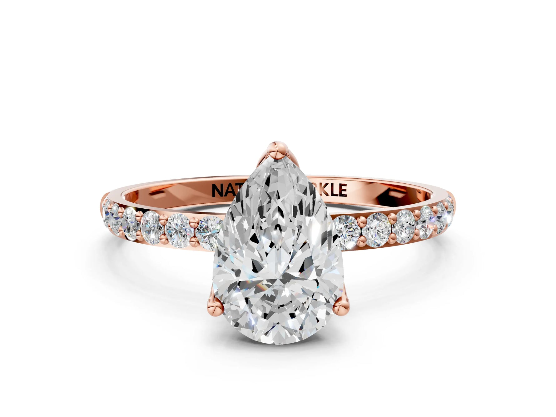 Pear Cut Diamond Solitaire Ring in Rose gold with Round Shared Prong Pavé Band_18