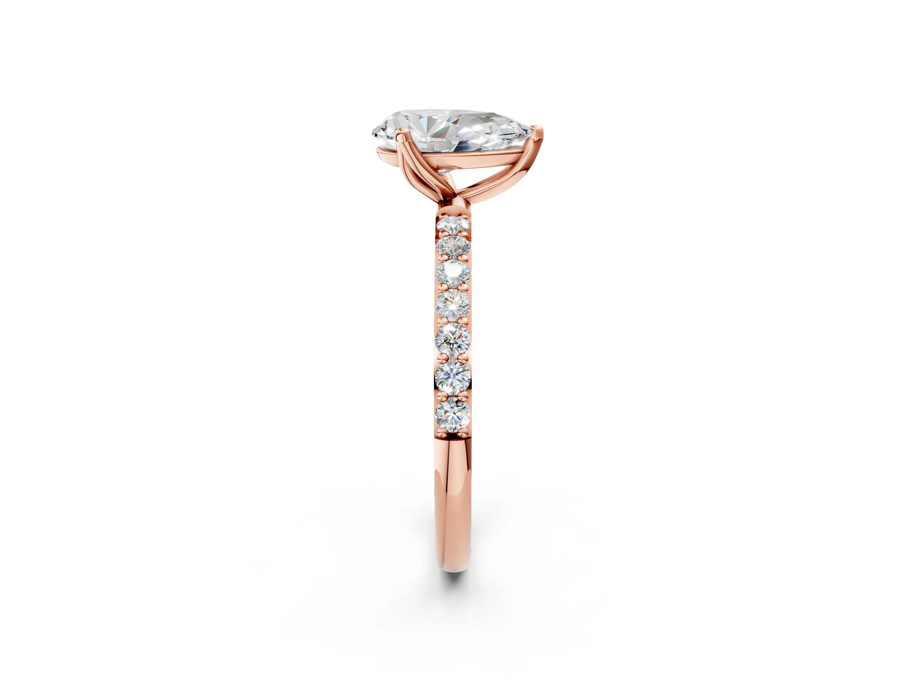 Pear Cut Diamond Solitaire Ring in Rose gold with Round Shared Prong Pavé Band_20