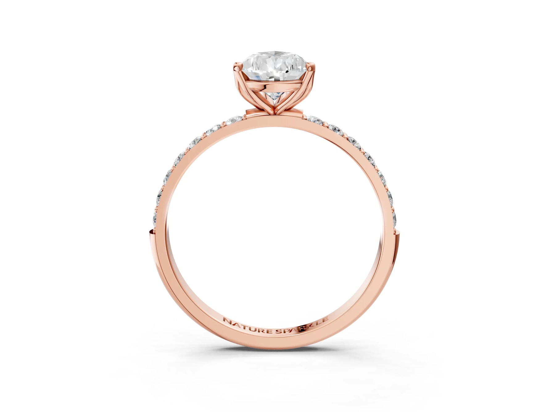 Pear Cut Diamond Solitaire Ring in Rose gold with Round Shared Prong Pavé Band_21