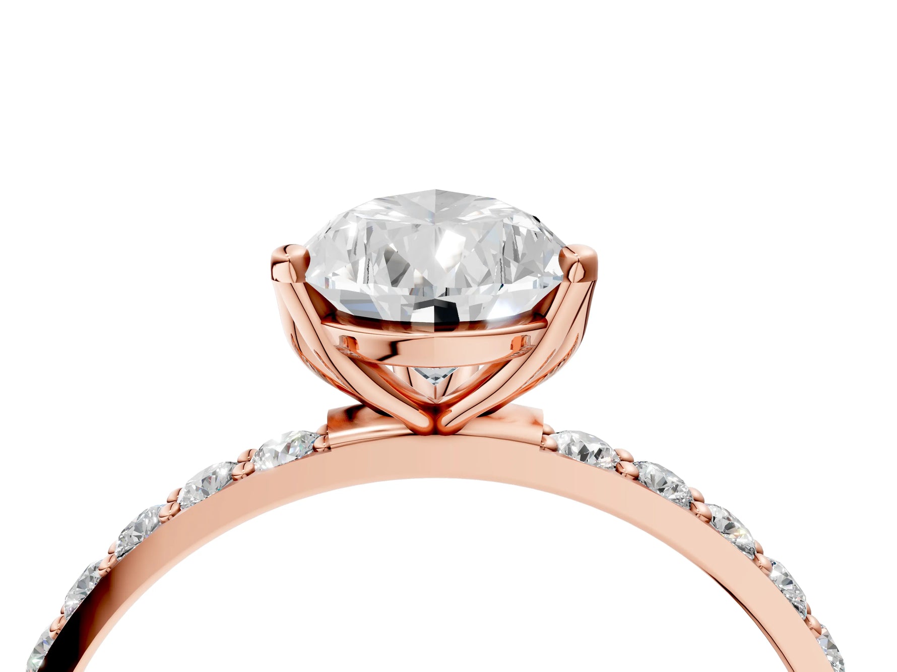 Pear Cut Diamond Solitaire Ring in Rose gold with Round Shared Prong Pavé Band_22
