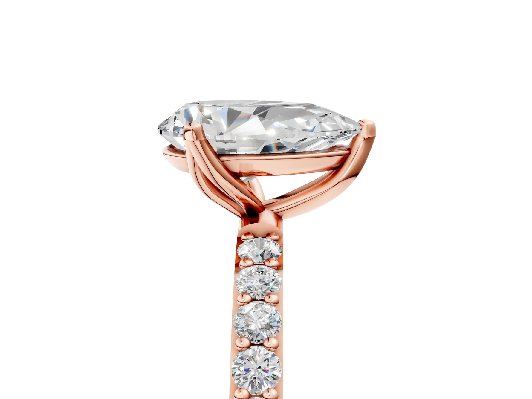 Pear Cut Diamond Solitaire Ring in Rose gold with Round Shared Prong Pavé Band_23