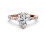 Pear Cut Diamond Solitaire Ring in Rose gold with Shared Prong Marquise and Round Side Stones_12