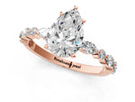 Pear Cut Diamond Solitaire Ring in Rose gold with Shared Prong Marquise and Round Side Stones_13