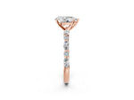 Pear Cut Diamond Solitaire Ring in Rose gold with Shared Prong Marquise and Round Side Stones_14