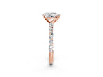 Pear Cut Diamond Solitaire Ring in Rose gold with Shared Prong Marquise and Round Side Stones_38