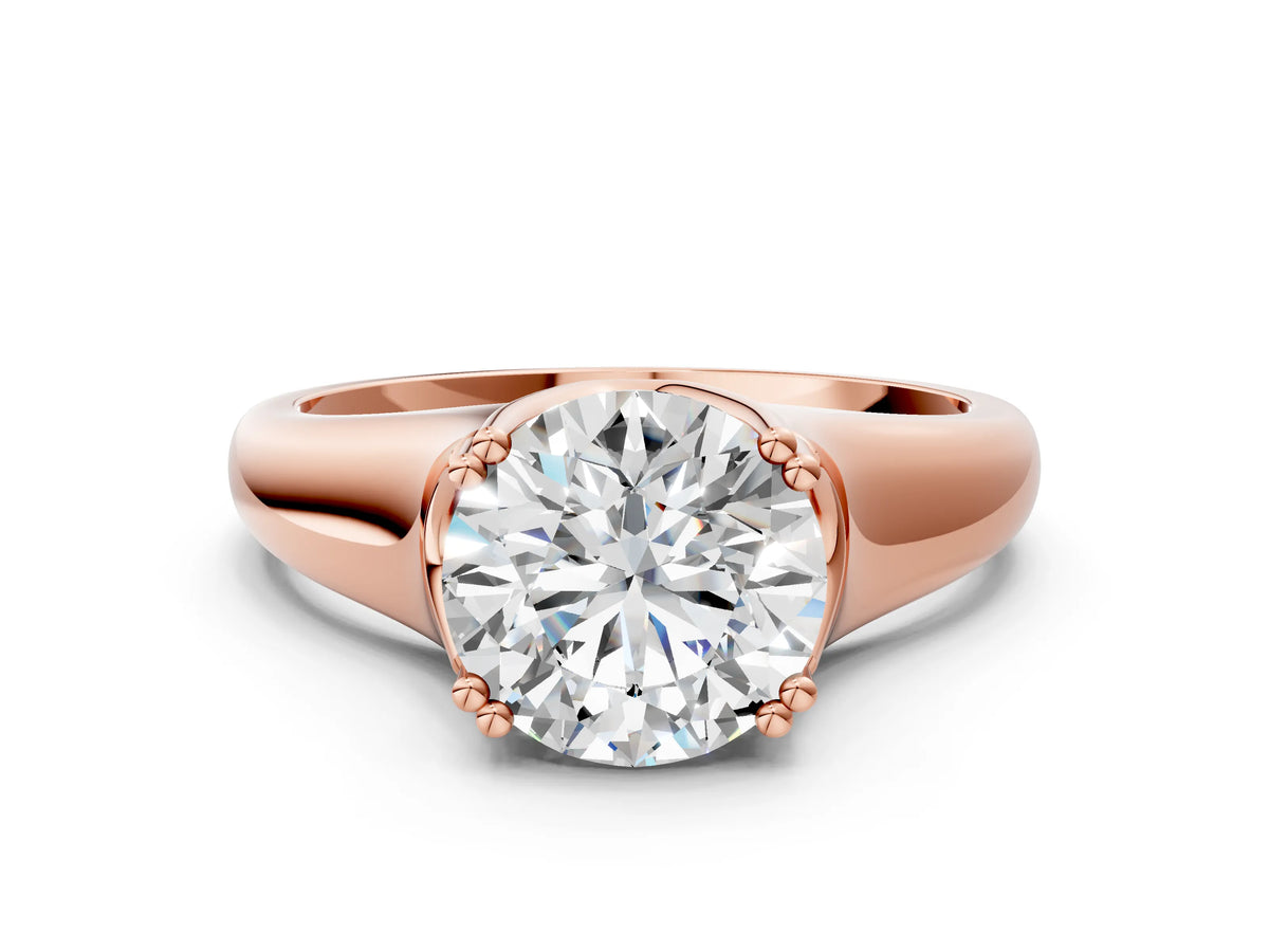 Pear Cut Diamond Solitaire Ring in Rose gold with Smooth Wide Band and Prong Setting