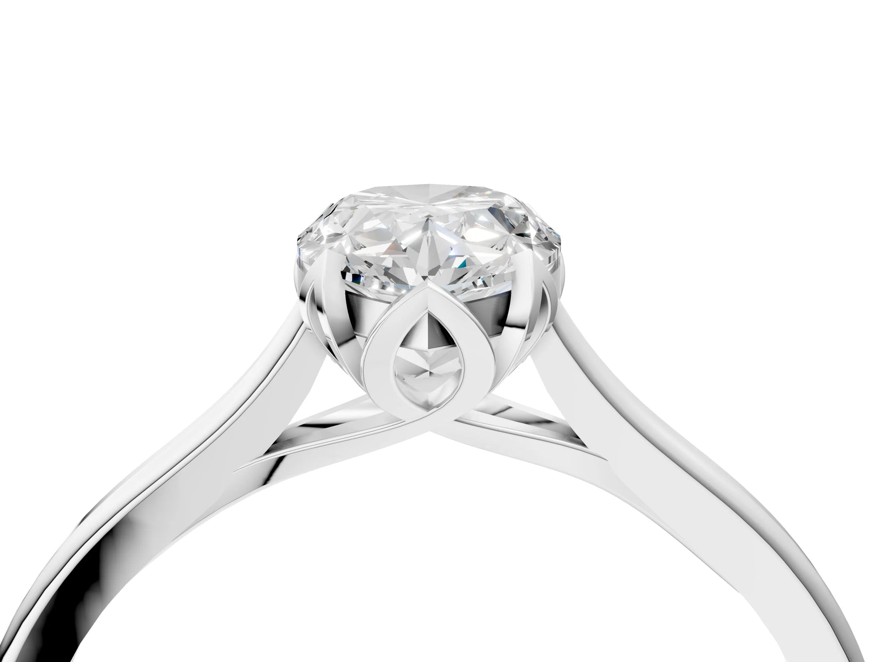 Pear Cut Diamond Solitaire Ring in White gold with Flower Prong Setting_10