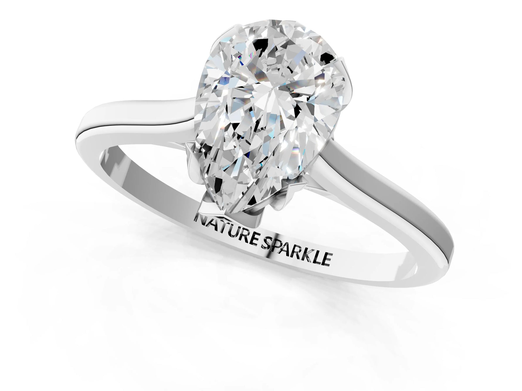 Pear Cut Diamond Solitaire Ring in White gold with Flower Prong Setting_7