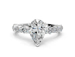 Pear Cut Diamond Solitaire Ring in White gold with Pear and Round Cluster Band_12
