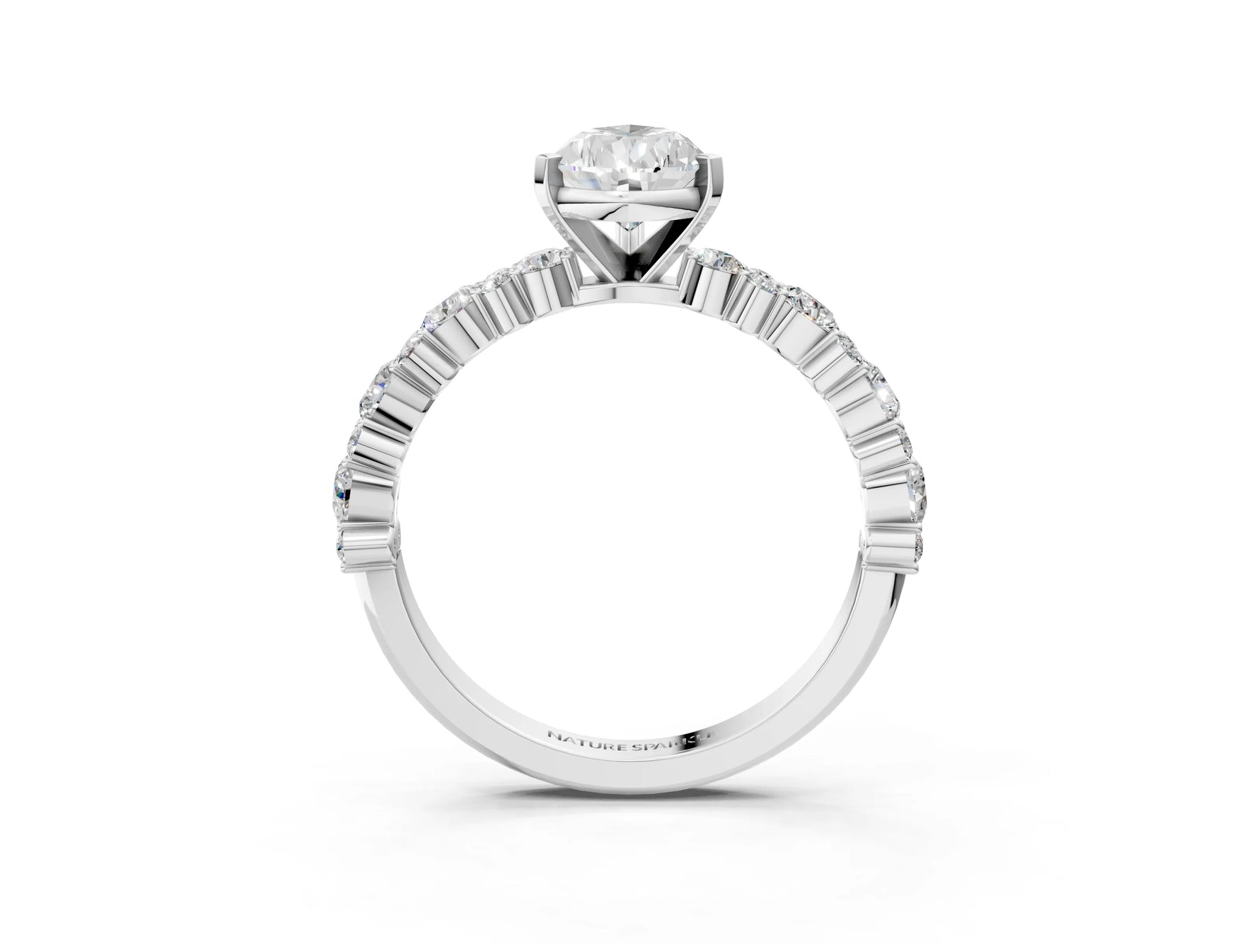 Pear Cut Diamond Solitaire Ring in White gold with Pear and Round Cluster Band_15