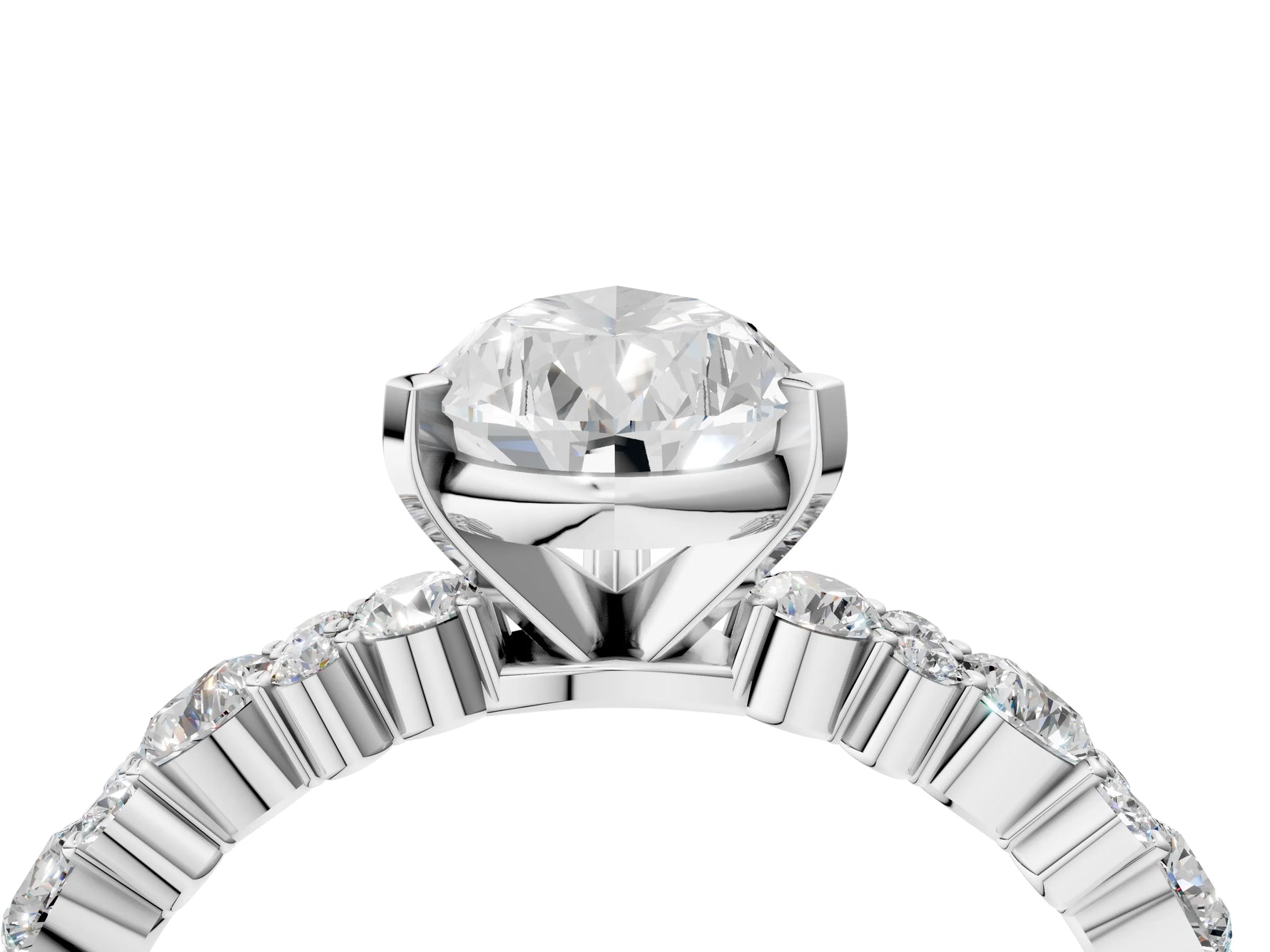 Pear Cut Diamond Solitaire Ring in White gold with Pear and Round Cluster Band_16