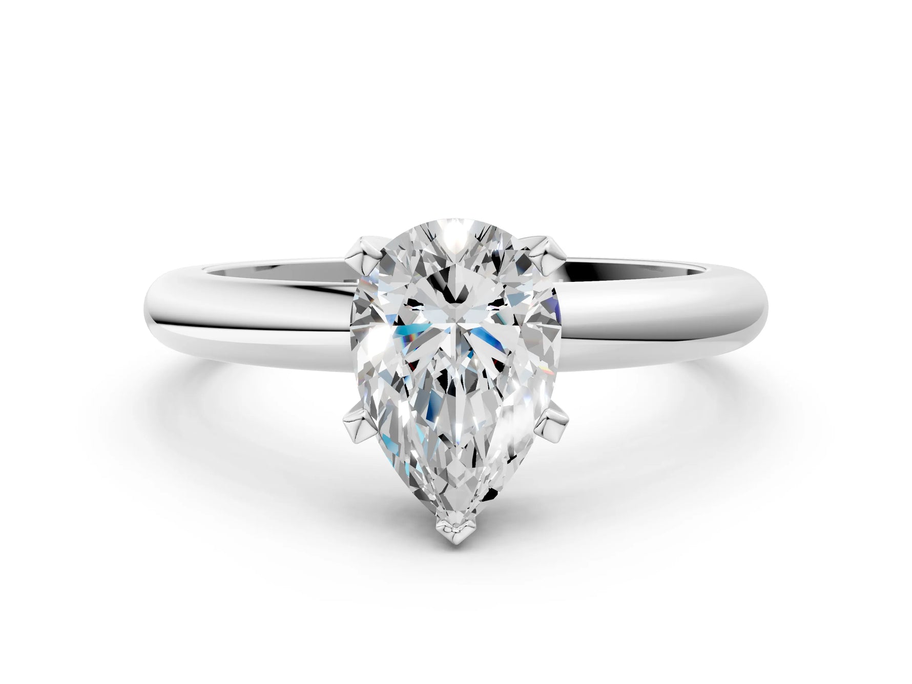 Pear Cut Diamond Solitaire Ring in White gold with Prong Setting and Rounded Band_18